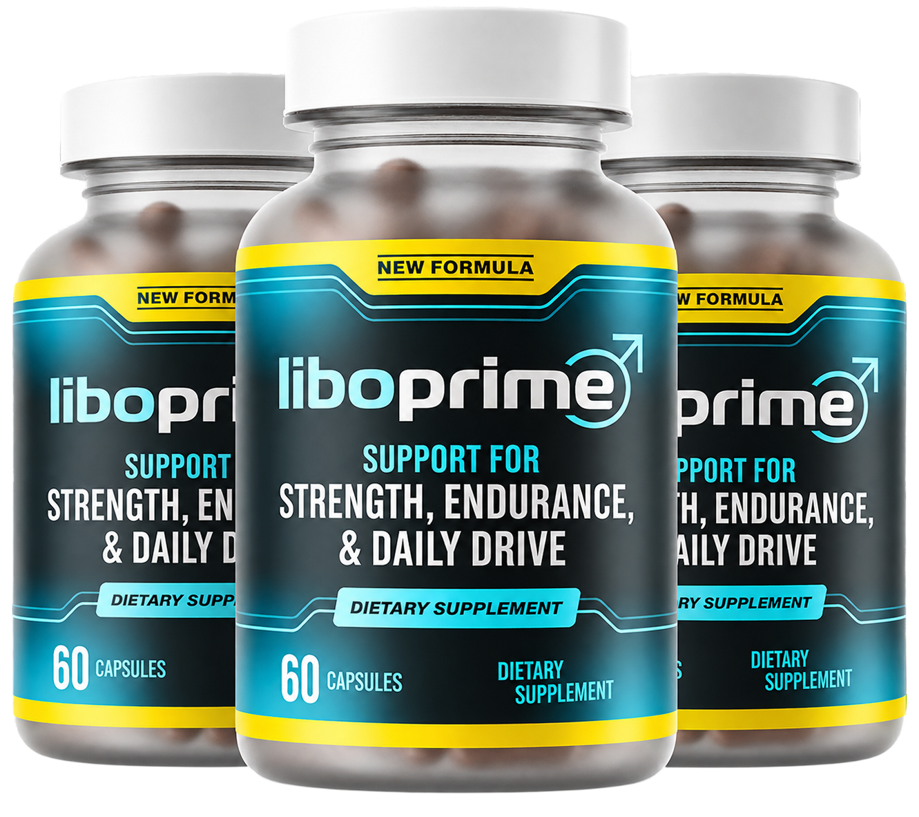Pack de trois flacons de Liboprime, complément alimentaire pour homme